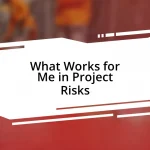 What Works for Me in Project Risks